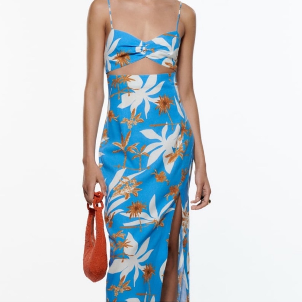 Zara blue cut out dress
